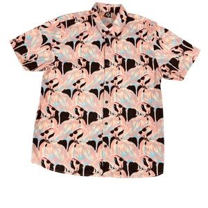 Neff Mens Short Sleeve Button Down Hawaiian Shirt Flamingo sunglasses XL